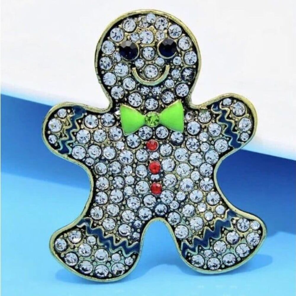 Rhinestone Gingerbread Boy Brooch Pin Christmas Holiday Fashion Jewelry New